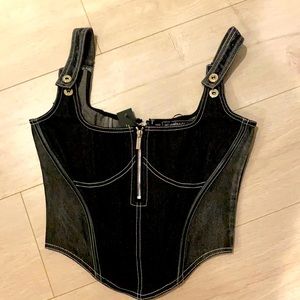 Maniere De Voir Denim Corset Top Two Tone
